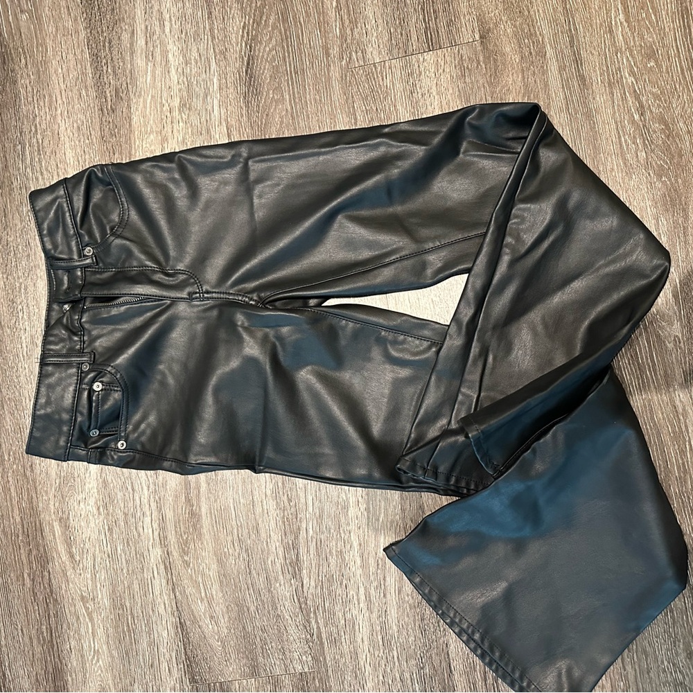 American Eagle black Faux Leather Flare Pants